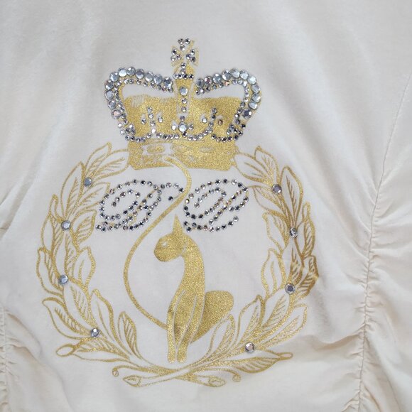 Vintage Y2K Baby Phat-Baby Doll Tee-Cap Sleeves-Ruching-Gold Crown Cat-2X - Picture 3 of 8